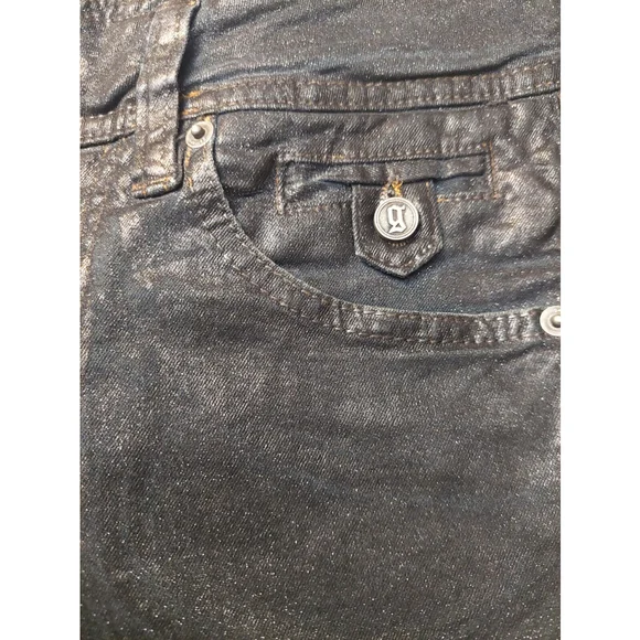 John Galliano Embossed G Midnight Blue Coated Cotton Sparkle Cropped Jeans Sz 25 - Picture 14 of 16